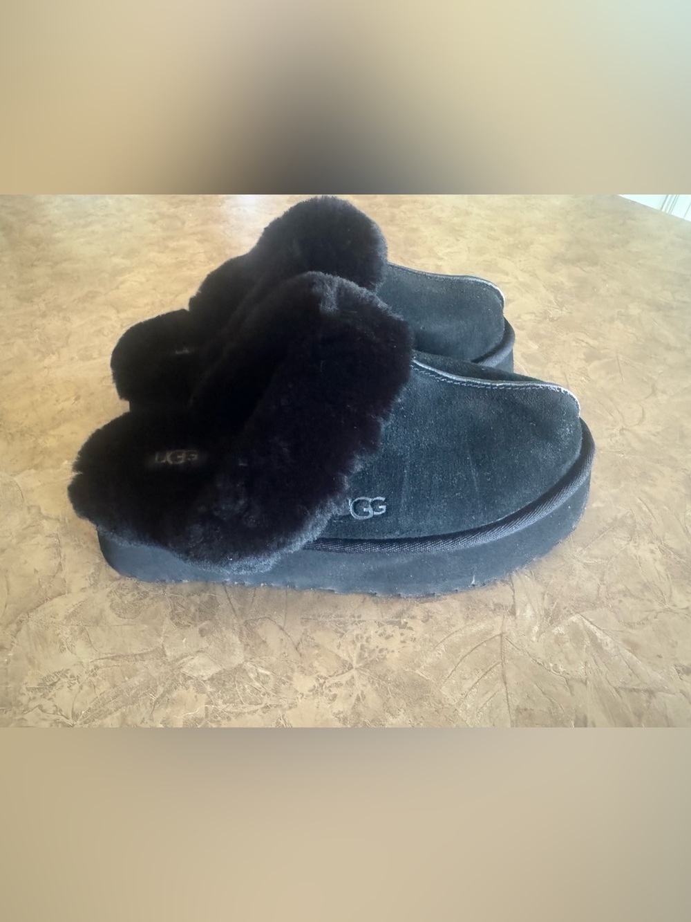 UGG Women's Black Suede Plush Shearling Slide Slippers